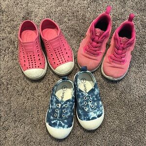 Toddler girls size 8 Nike sneakers, native slip ons & blue tie-dye slip on shoes